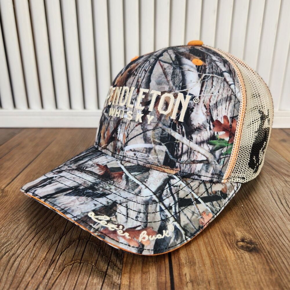 Pendleton Whiskey Let'er Buck Trucker Hat Timber Camo Pattern Snapback Mesh Cap